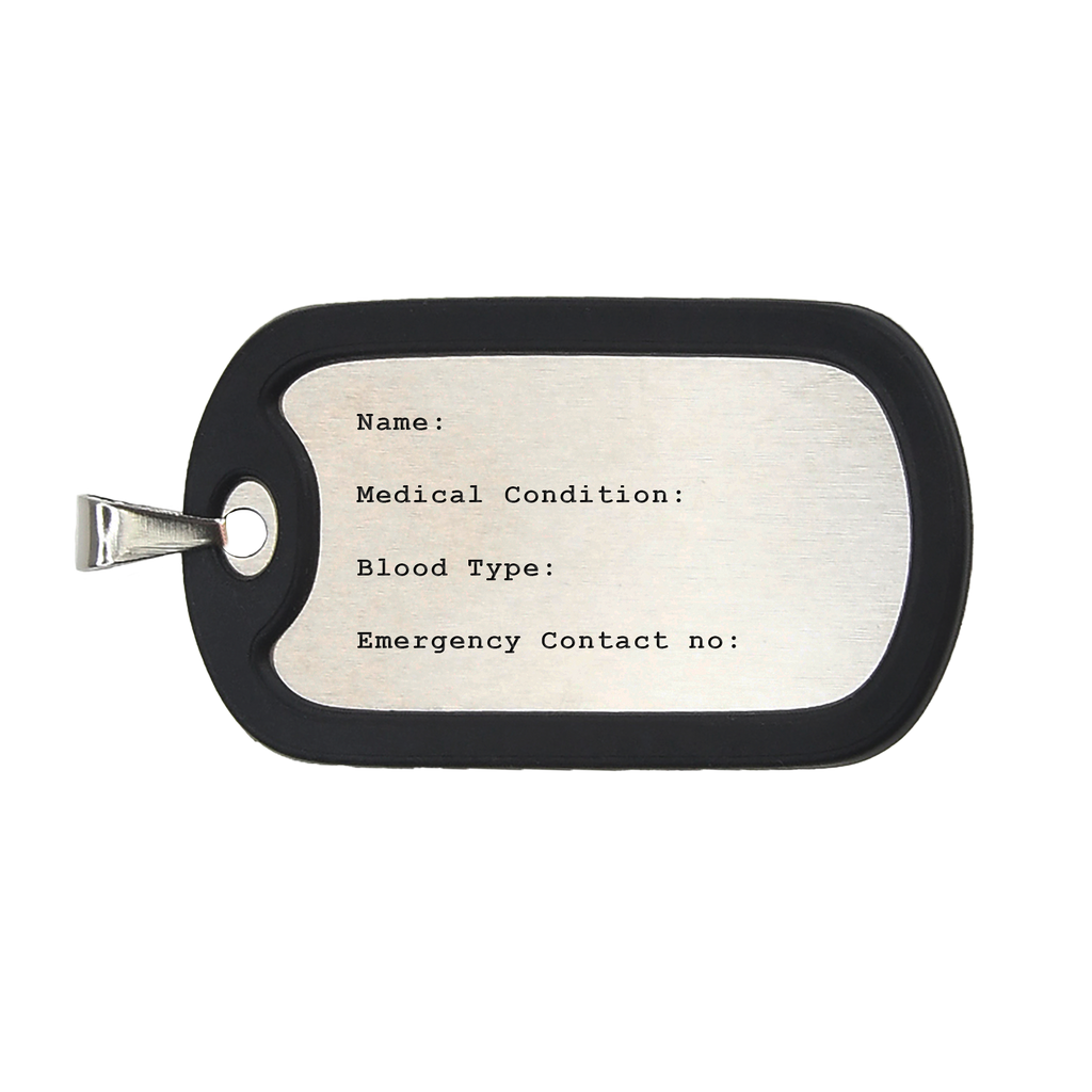 Personalized Military Style Tag for Men w/ Removable Black Silicone Silencer, 304 Stainless Steel Plate