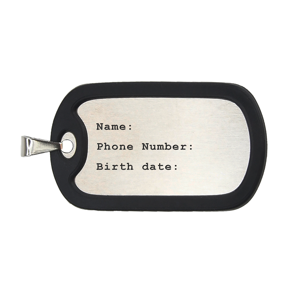 Personalized Military Style Tag for Men w/ Removable Black Silicone Silencer, 304 Stainless Steel Plate