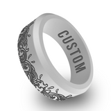 WildFire Abstract Flowing Wave Motif Engraved Beveled Silicone Ring