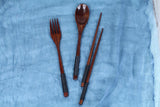 Wooden Utensil Set with Floral Pouch