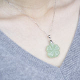 Four Leaf Clover Jade Necklace with 18" Sterling Silver Chain + Ring Box