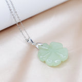 Four Leaf Clover Jade Necklace with 18" Sterling Silver Chain + Ring Box