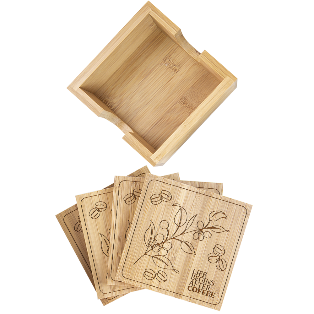 Square Bamboo Coaster (Set of 4) with Holder