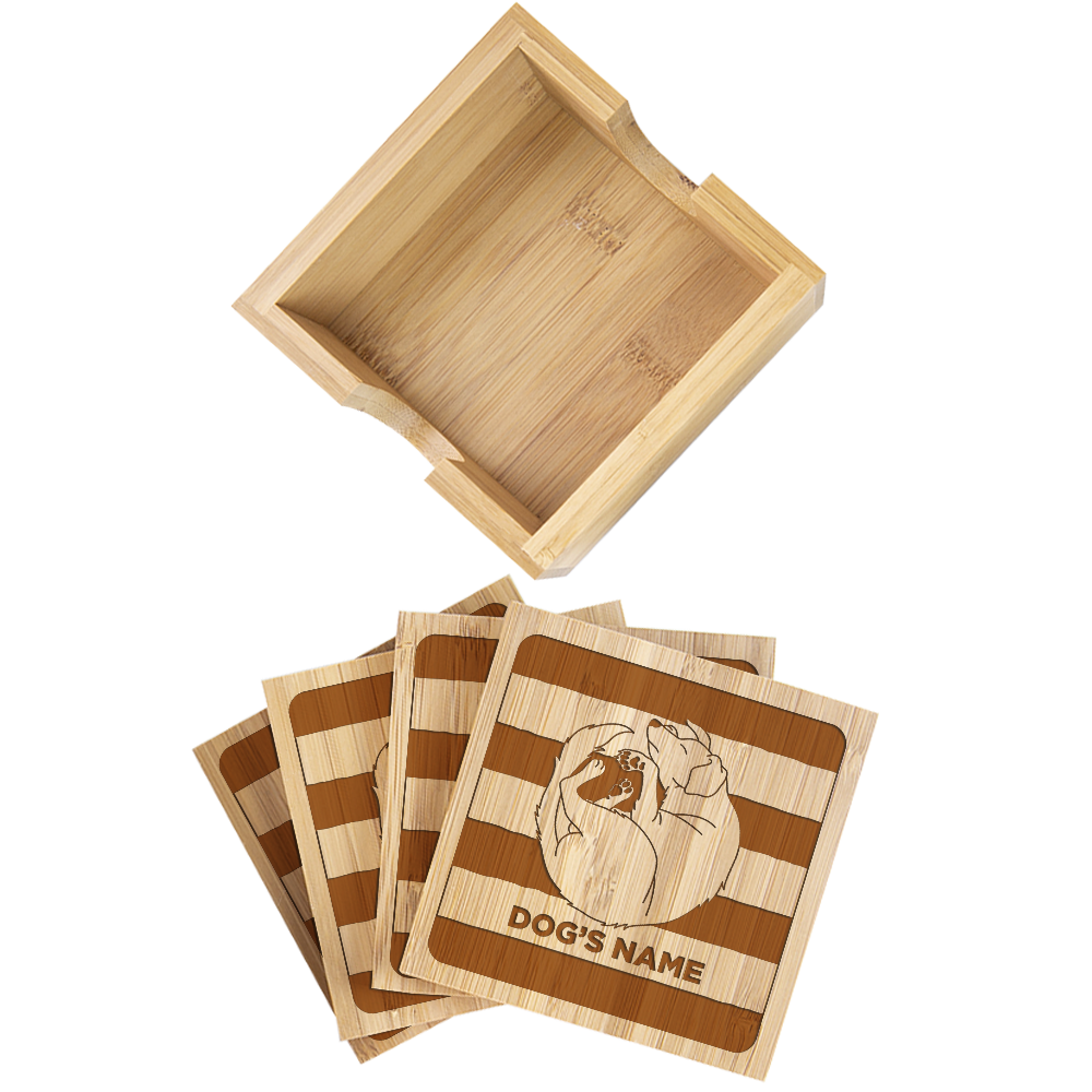 Custom Pet Bamboo Coasters with Holder